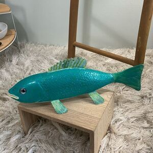 Handcrafted & Hand Painted Folk Art Wood & Metal Fish Spearing‎ Decoy